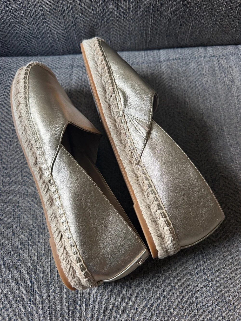 Sam Edelman Kenley Gold Leather Rounded Toe Slip On Espadrilles Flats Size: 10